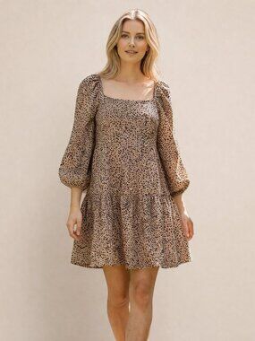 Lush Mini Dress Tunic Animal Print Satin Babydoll Small